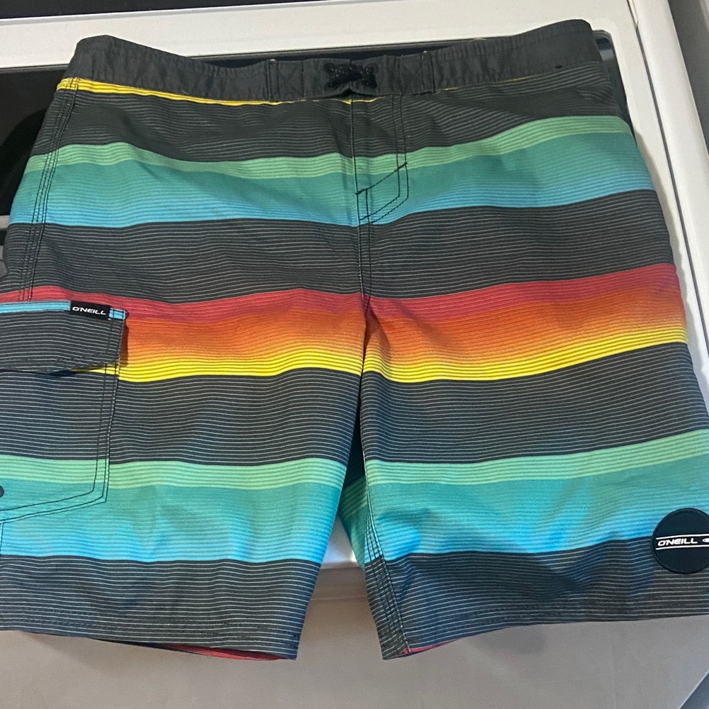 O'Neill Men's Black with Rainbow Stripes Board Shorts